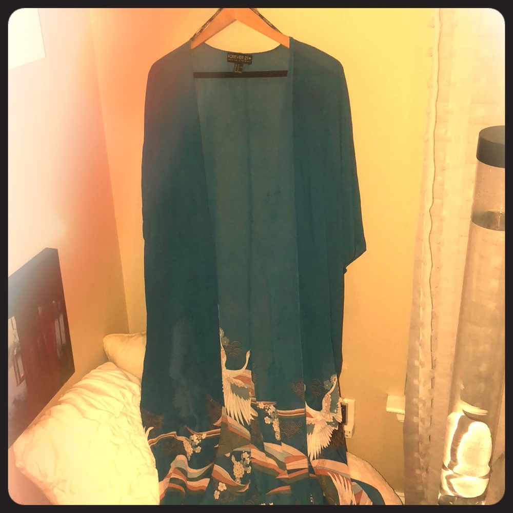 F21 sheer printed kimono